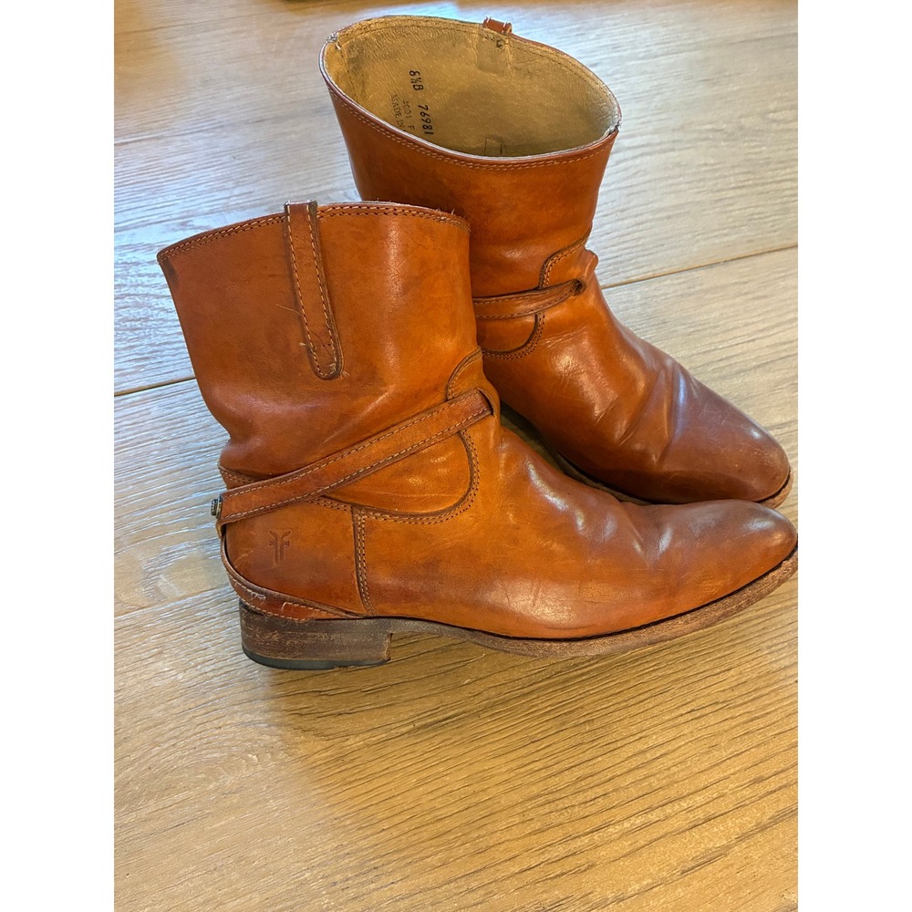 Frye Veronica Short Cognac Leather Moto Ankle Boots 76981 Womens 8.5 B